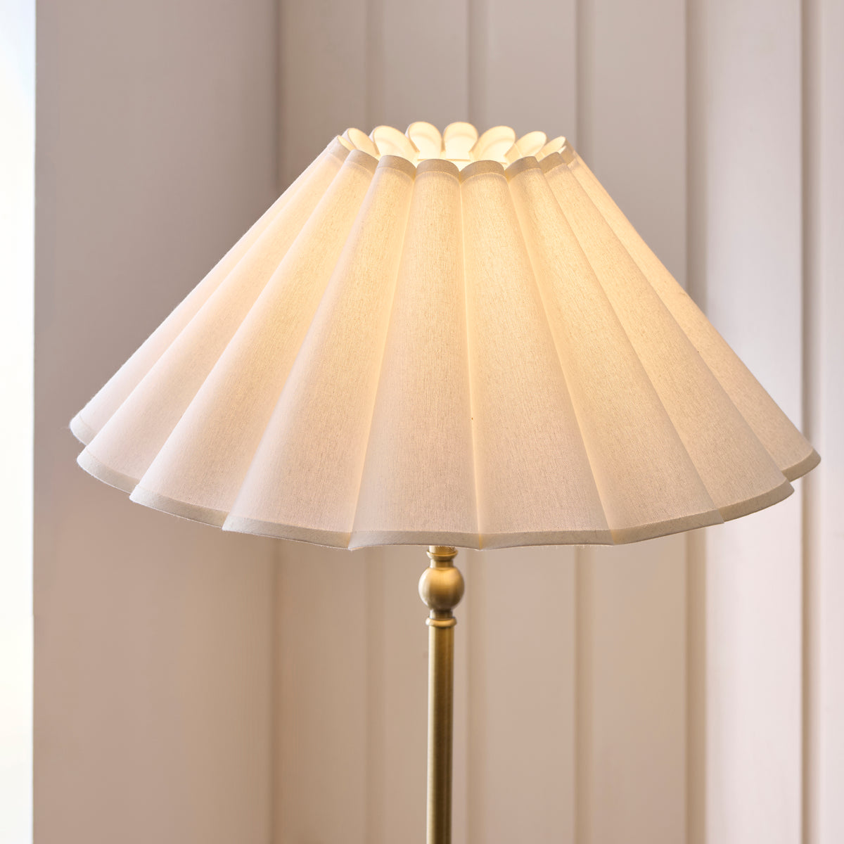 Endon Sylvie Floor Light - Antique Brass Plate & Vintage White Cotton