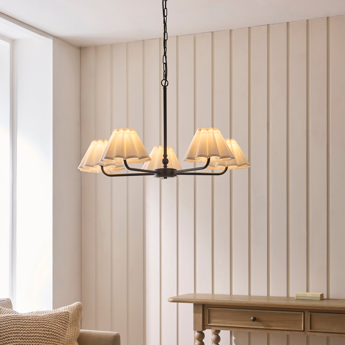 Endon Sylvie 5 Light Pendant - Matt Black & Vintage White Cotton