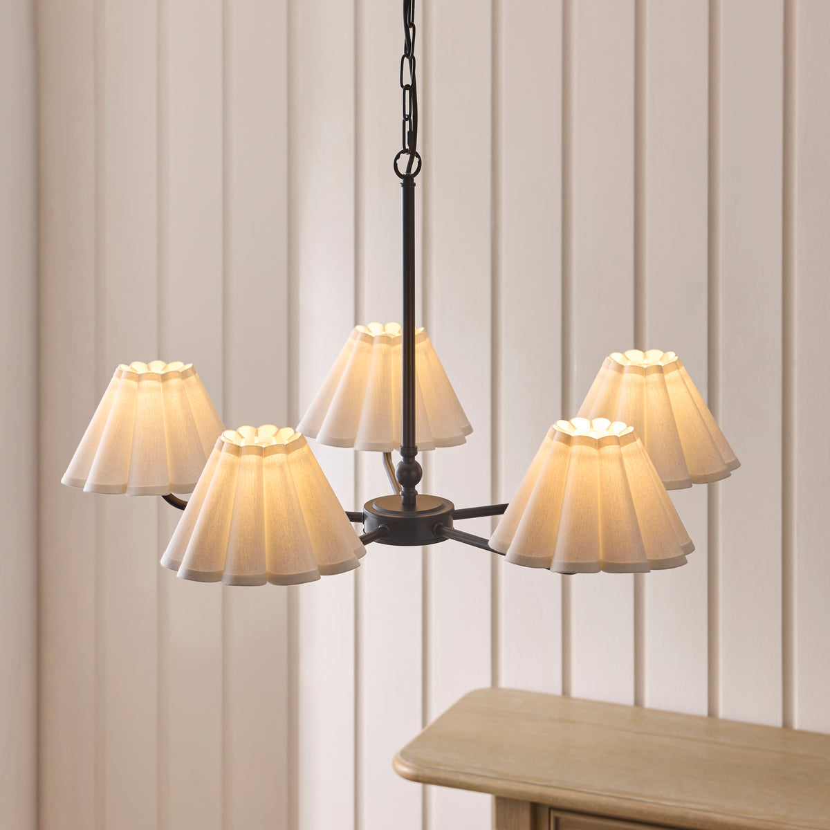 Endon Sylvie 5 Light Pendant - Matt Black & Vintage White Cotton