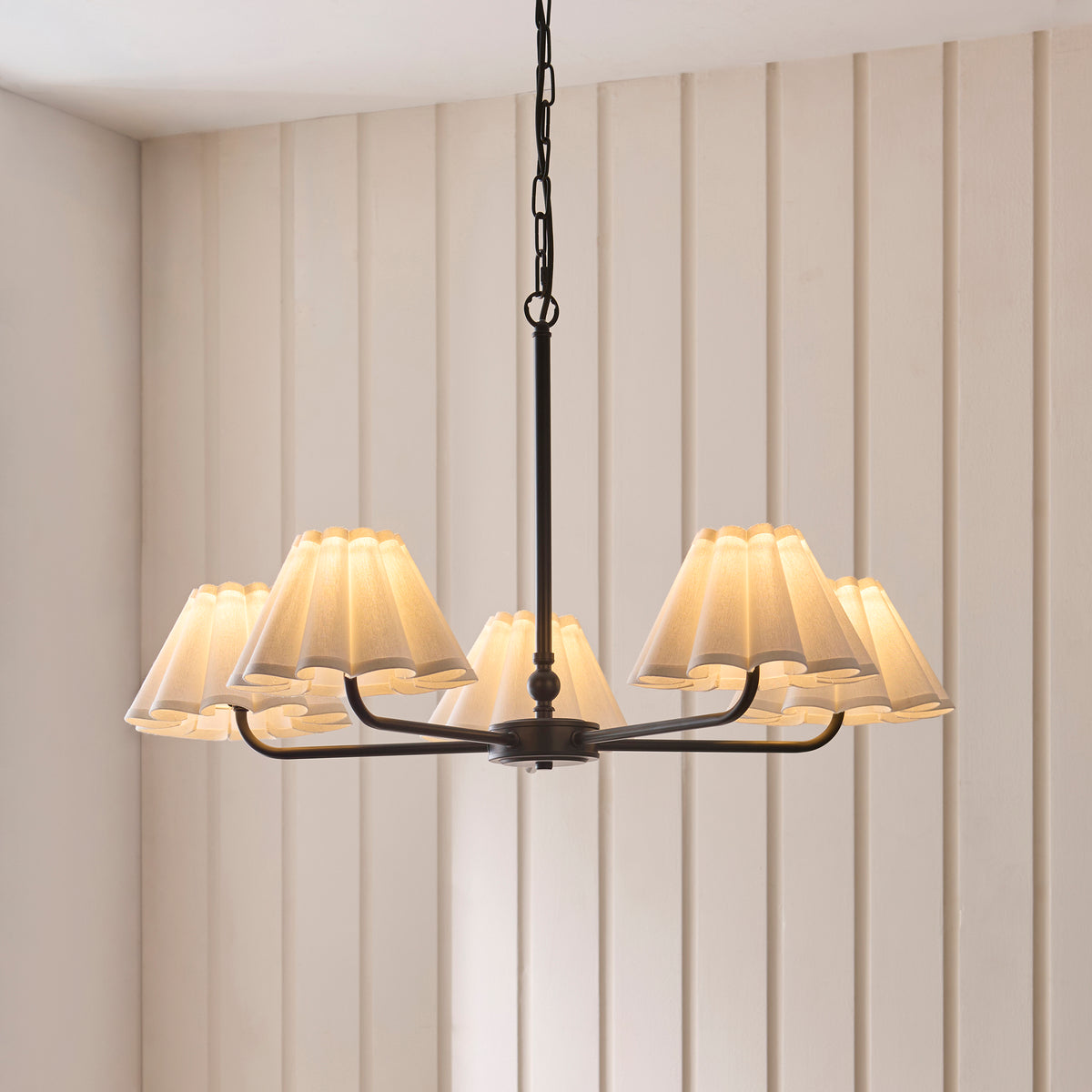 Endon Sylvie 5 Light Pendant - Matt Black & Vintage White Cotton