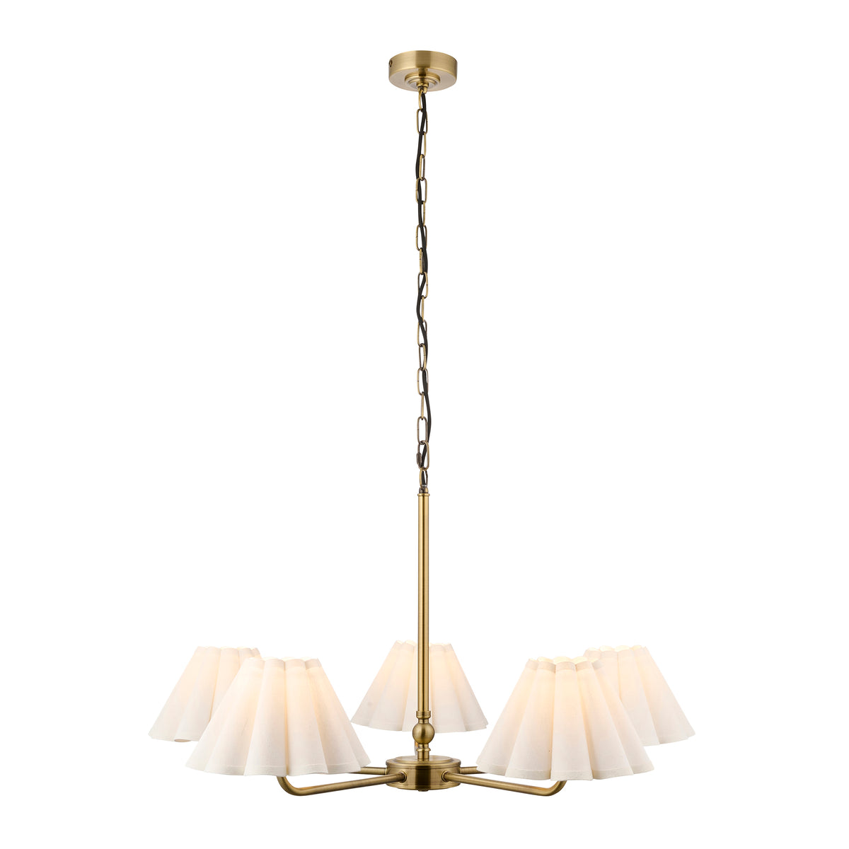 Endon Sylvie 5 Light Pendant - Antique Brass Plate & Vintage White Cotton