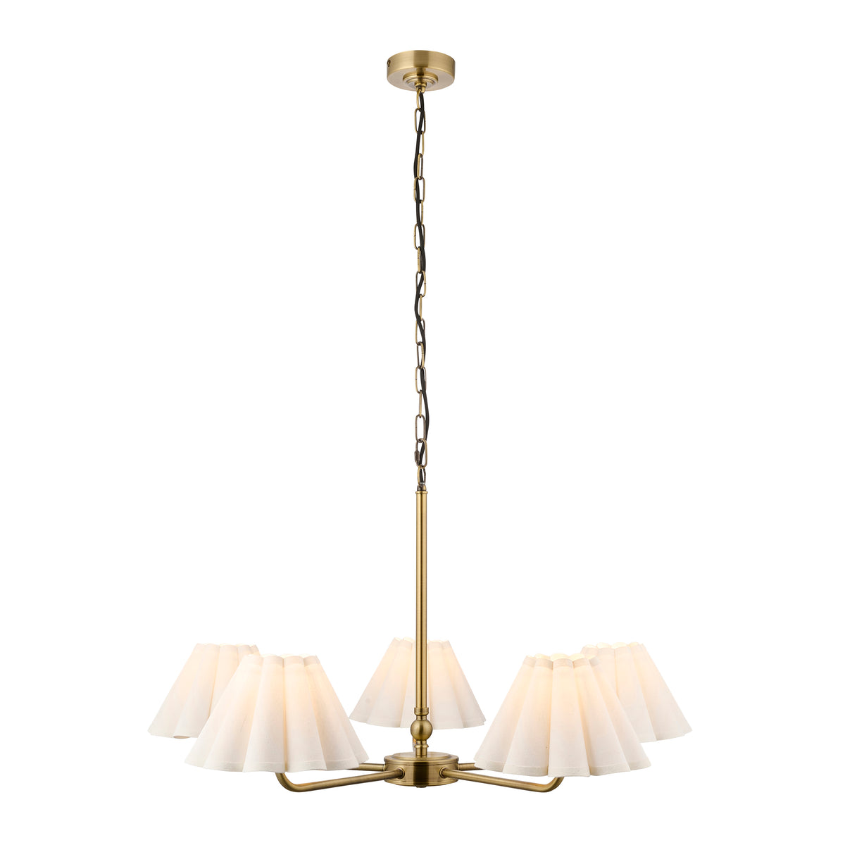 Endon Sylvie 5 Light Pendant - Antique Brass Plate & Vintage White Cotton
