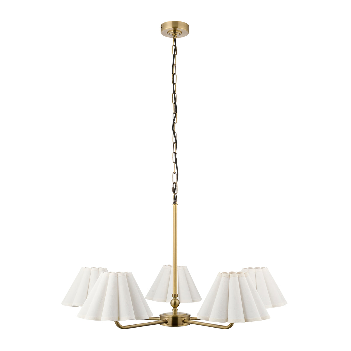 Endon Sylvie 5 Light Pendant - Antique Brass Plate & Vintage White Cotton