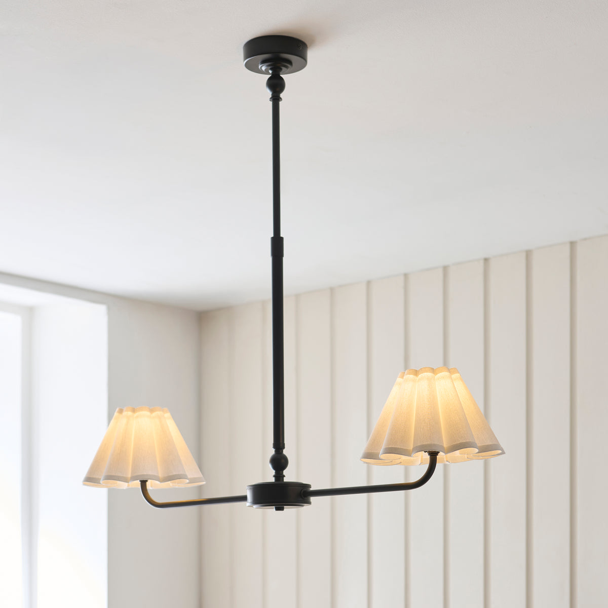 Endon Sylvie 2 Light Linear Pendant - Matt Black & Vintage White Cotton