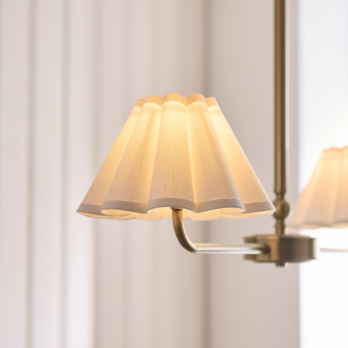 Endon Sylvie 2 Light Linear Pendant - Antique Brass Plate & Vintage White Cotton