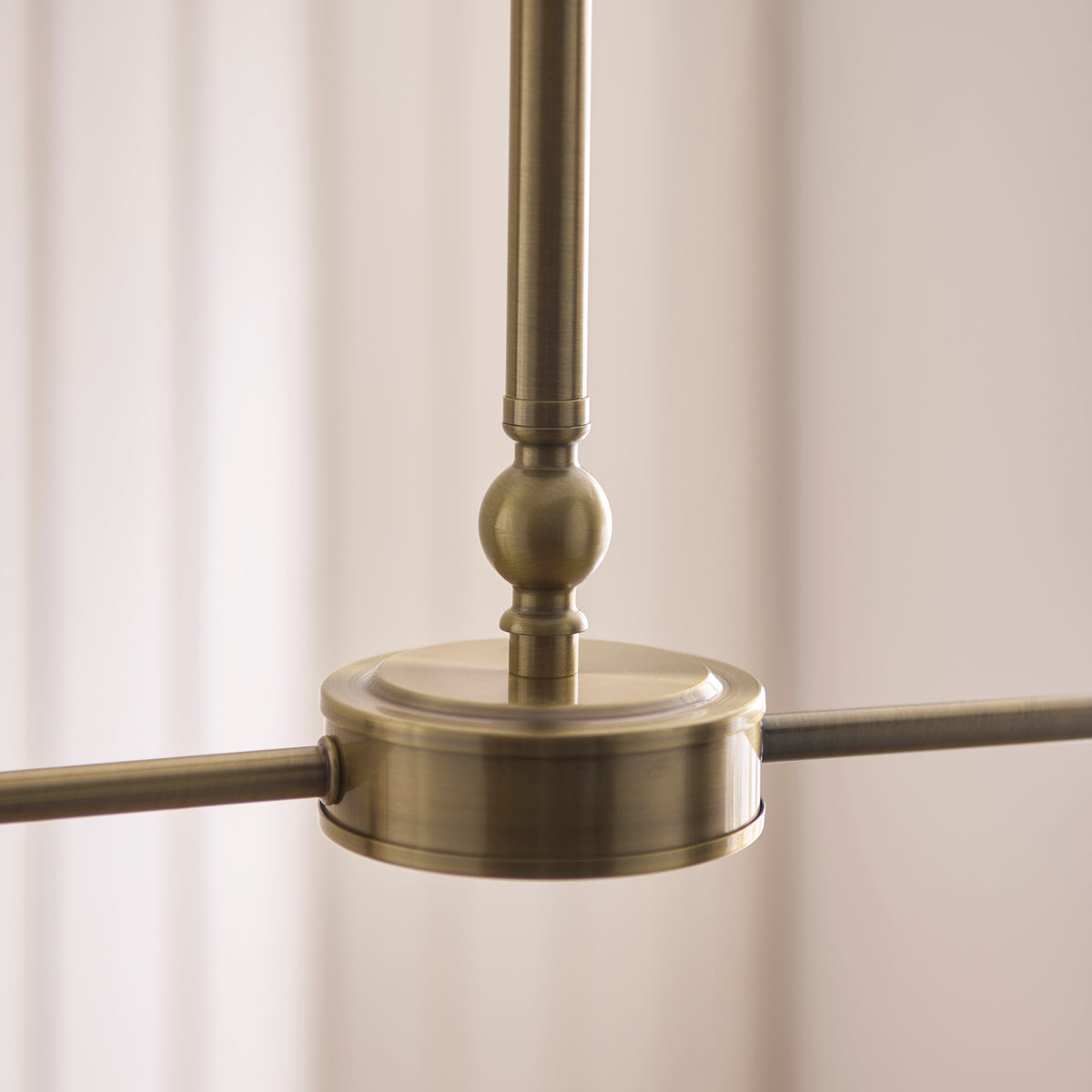 Endon Sylvie 2 Light Linear Pendant - Antique Brass Plate & Vintage White Cotton