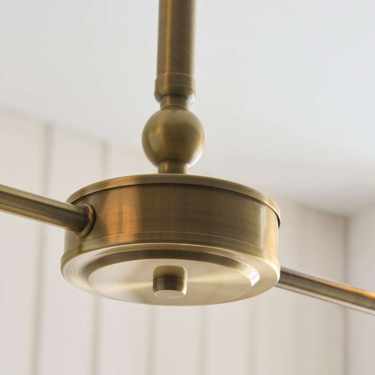 Endon Sylvie 2 Light Linear Pendant - Antique Brass Plate & Vintage White Cotton