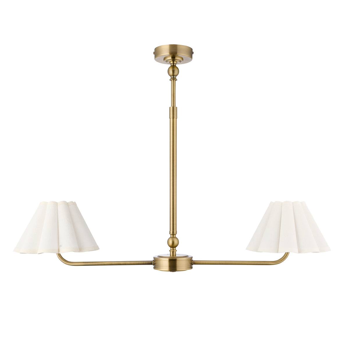 Endon Sylvie 2 Light Linear Pendant - Antique Brass Plate & Vintage White Cotton