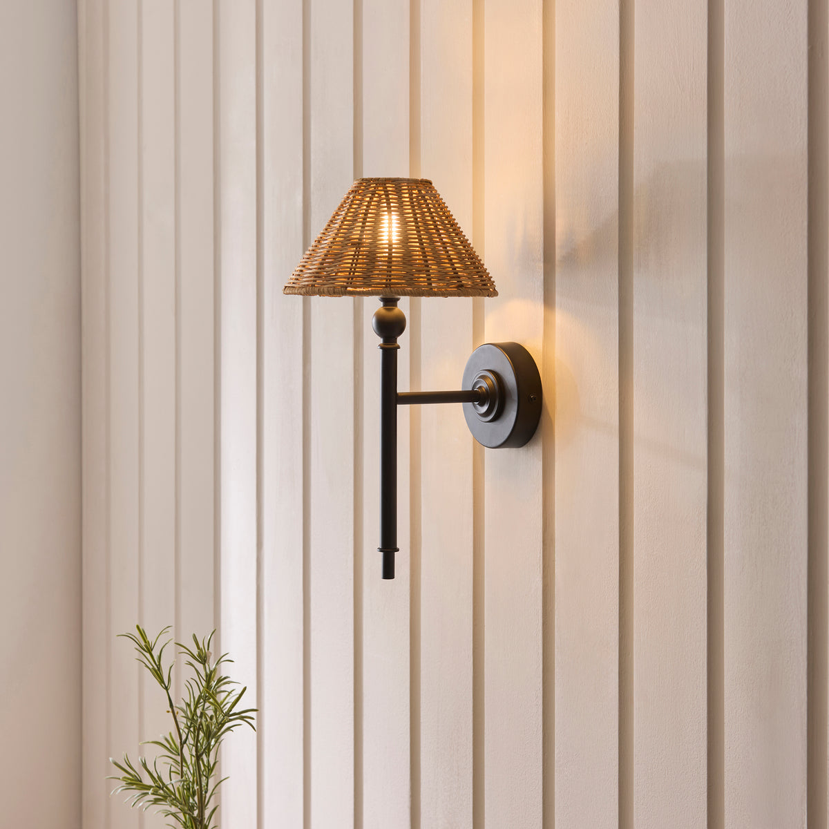 Endon Jericho Wall Light - Matt Black & Dark Rattan