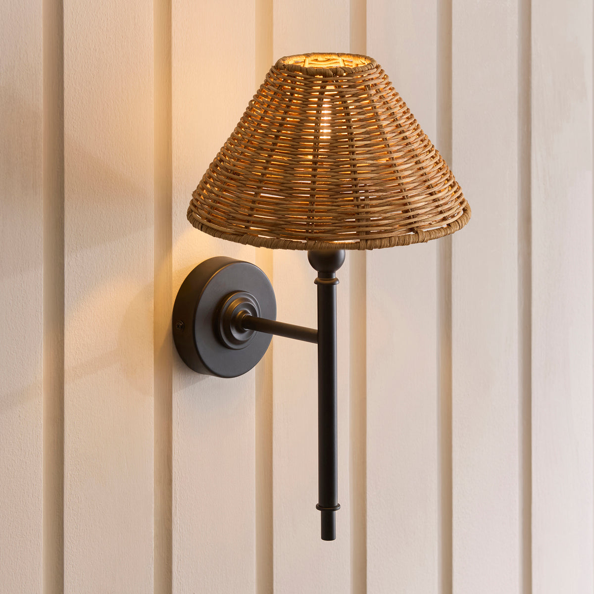 Endon Jericho Wall Light - Matt Black & Dark Rattan