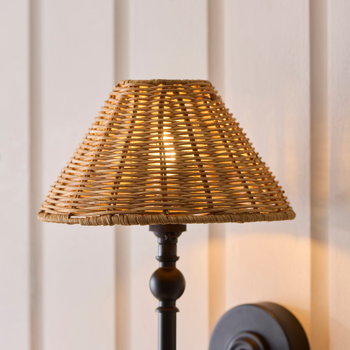 Endon Jericho Wall Light - Matt Black & Dark Rattan