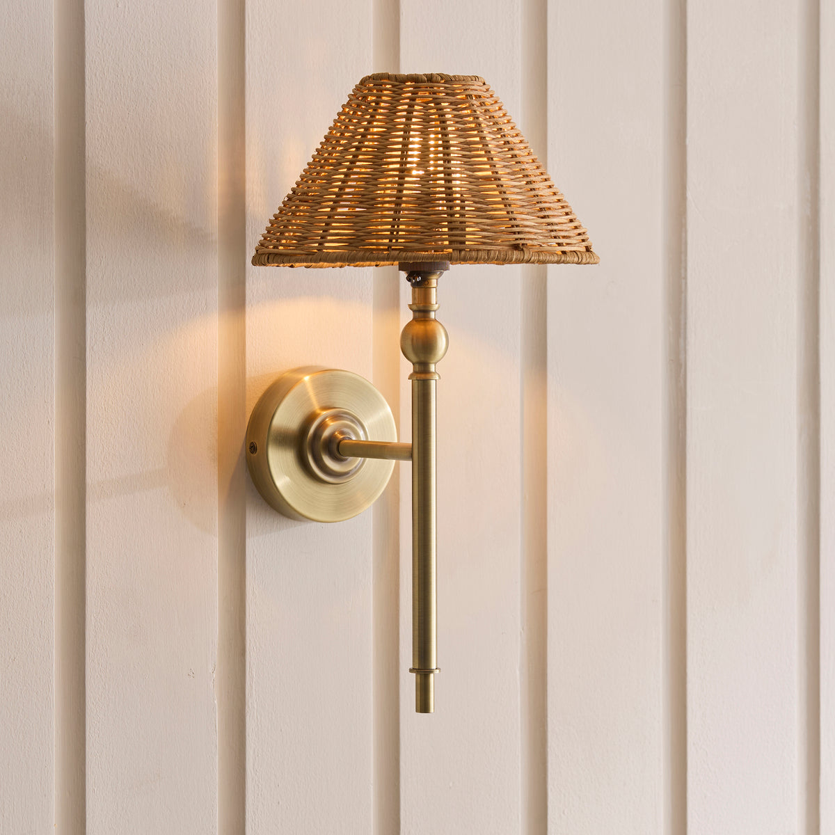 Endon Jericho Wall Light - Antique Brass Plate & Dark Rattan