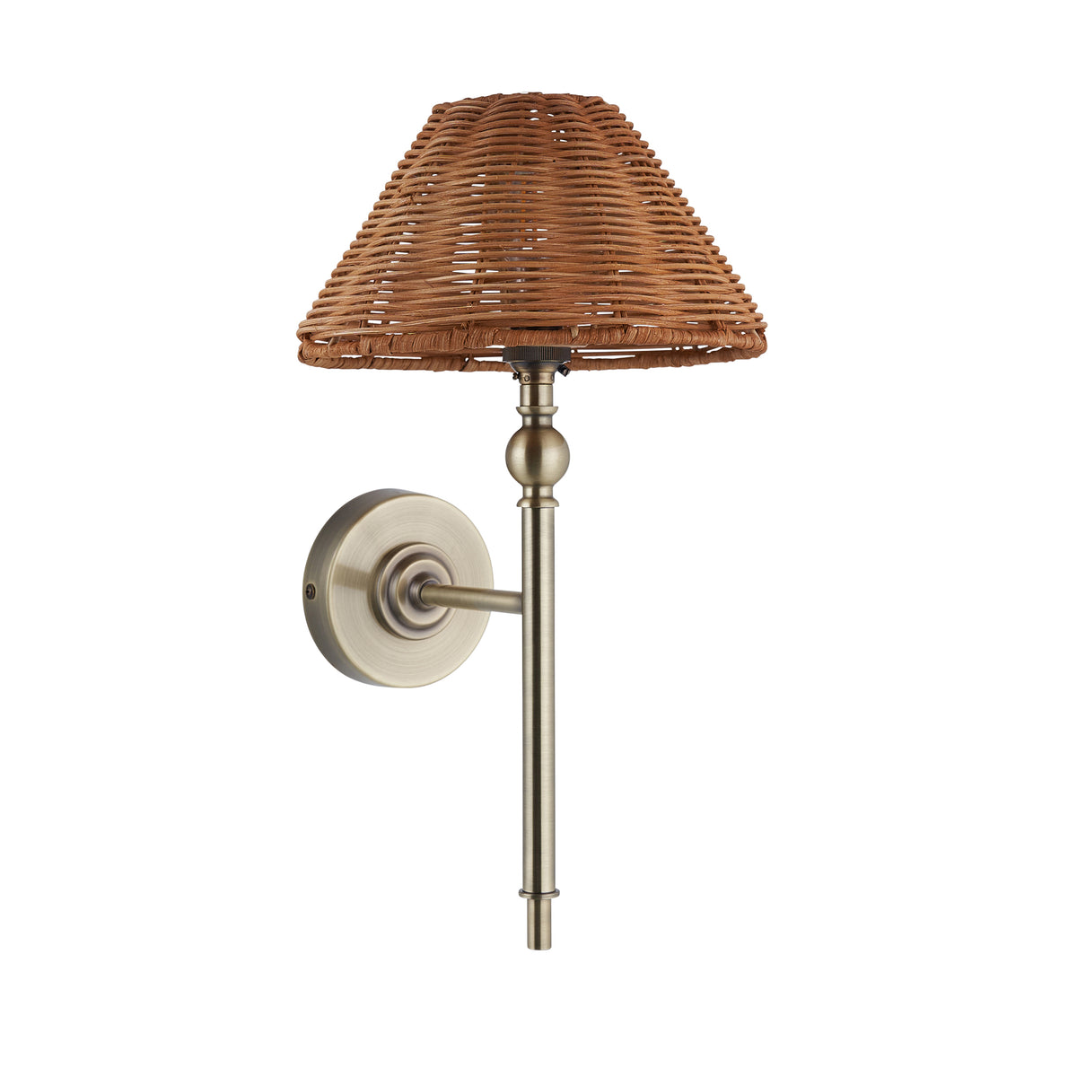 Endon Jericho Wall Light - Antique Brass Plate & Dark Rattan