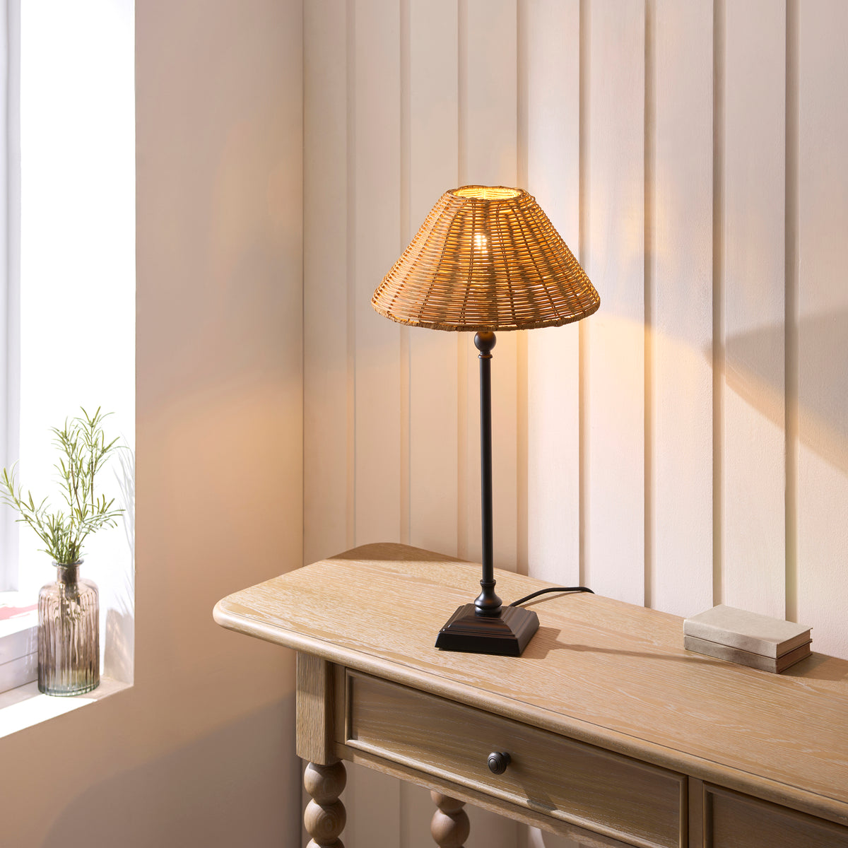 Endon Jericho Table Light - Matt Black & Dark Rattan