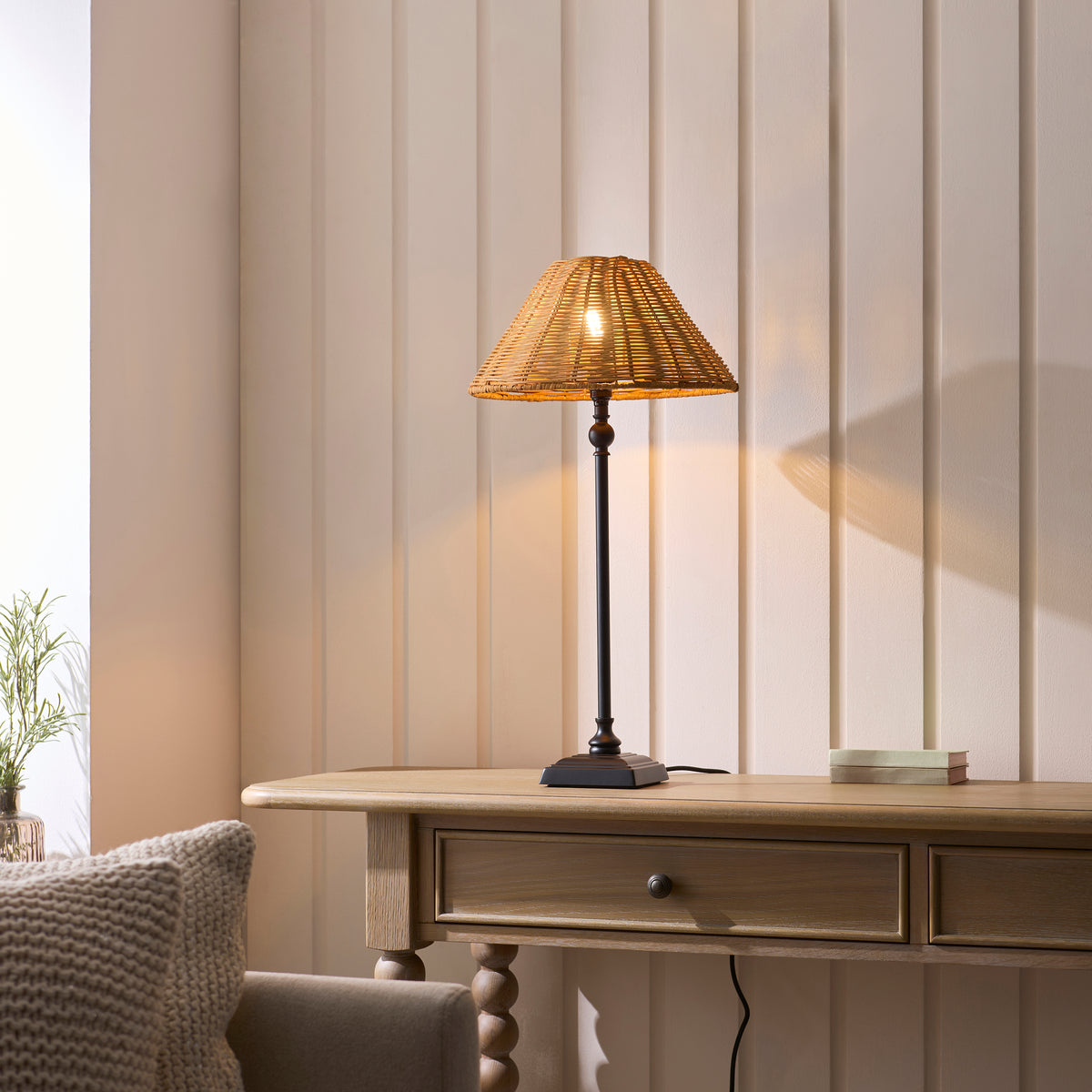 Endon Jericho Table Light - Matt Black & Dark Rattan