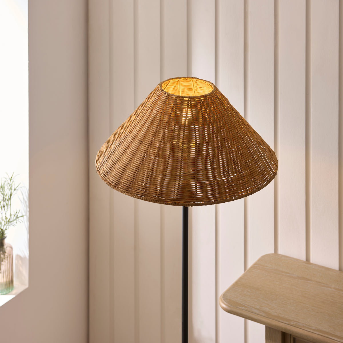 Endon Jericho Floor Light - Matt Black & Dark Rattan