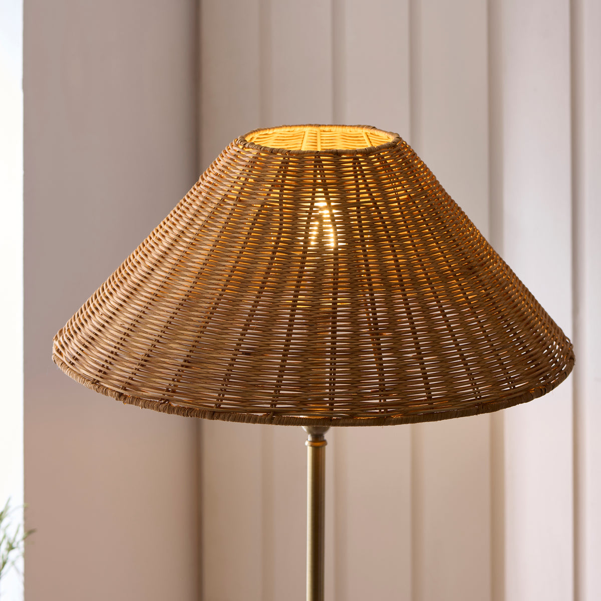 Endon Jericho Floor Light - Antique Brass Plate & Dark Rattan