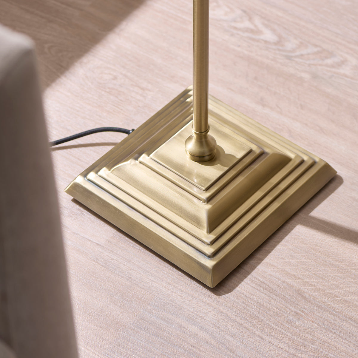 Endon Jericho Floor Light - Antique Brass Plate & Dark Rattan