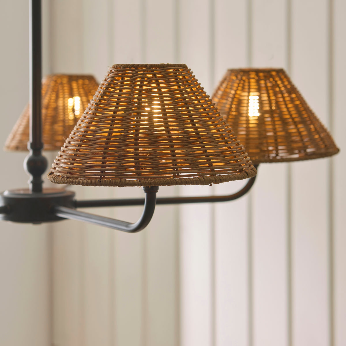 Endon Jericho 5 Light Pendant - Matt Black & Dark Rattan