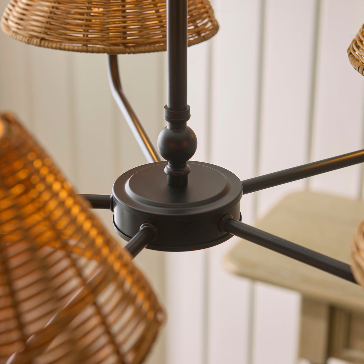 Endon Jericho 5 Light Pendant - Matt Black & Dark Rattan