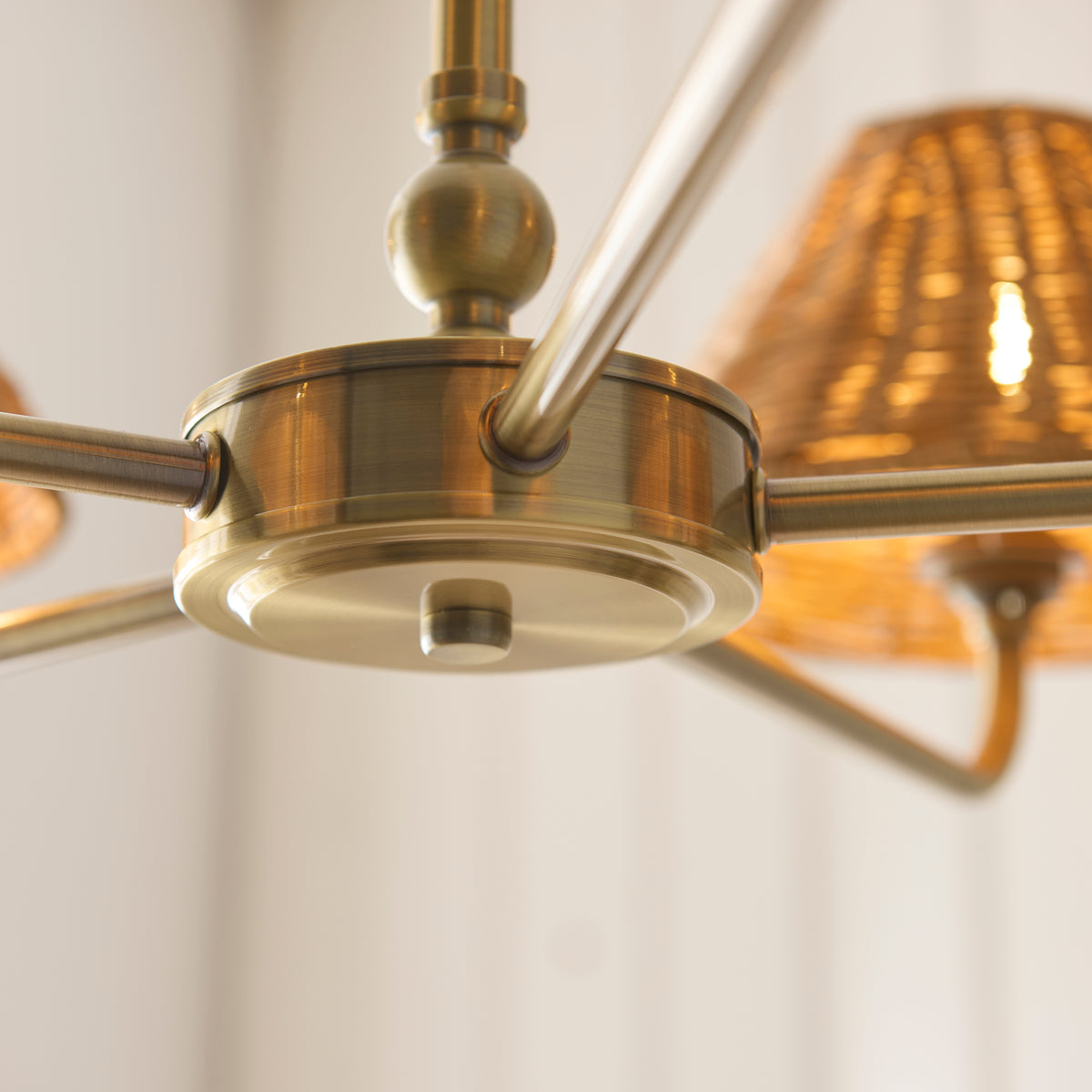 Endon Jericho 5 Light Pendant - Antique Brass Plate & Dark Rattan