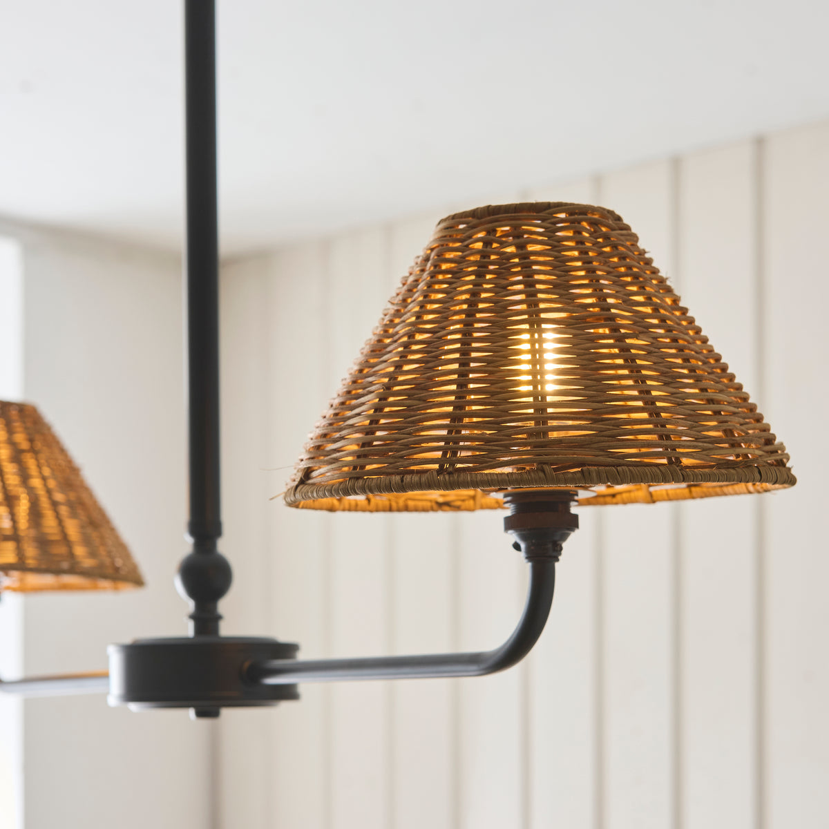 Endon Jericho 2 Light Linear Pendant - Matt Black & Dark Rattan