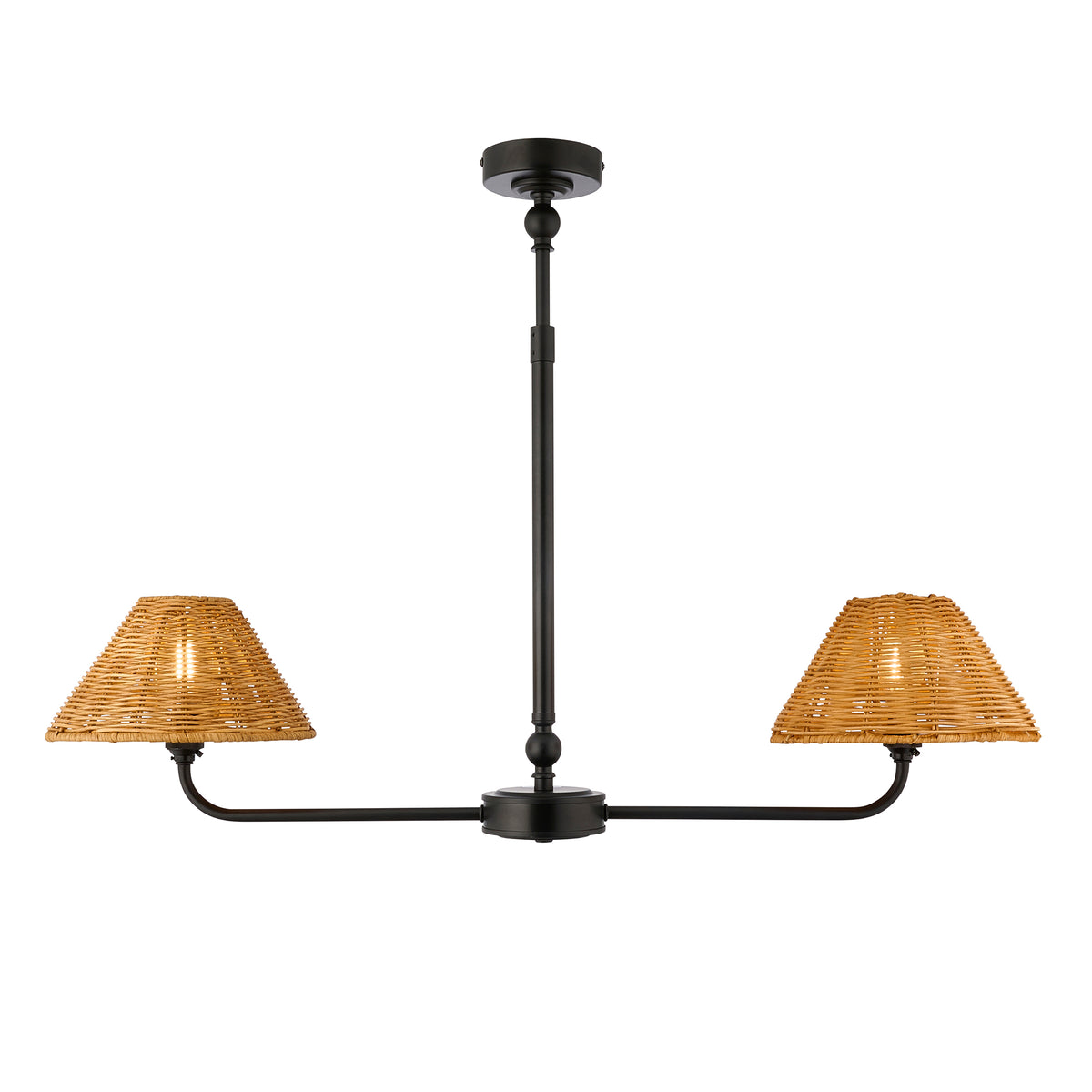 Endon Jericho 2 Light Linear Pendant - Matt Black & Dark Rattan