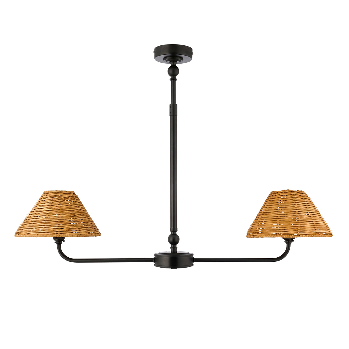 Endon Jericho 2 Light Linear Pendant - Matt Black & Dark Rattan
