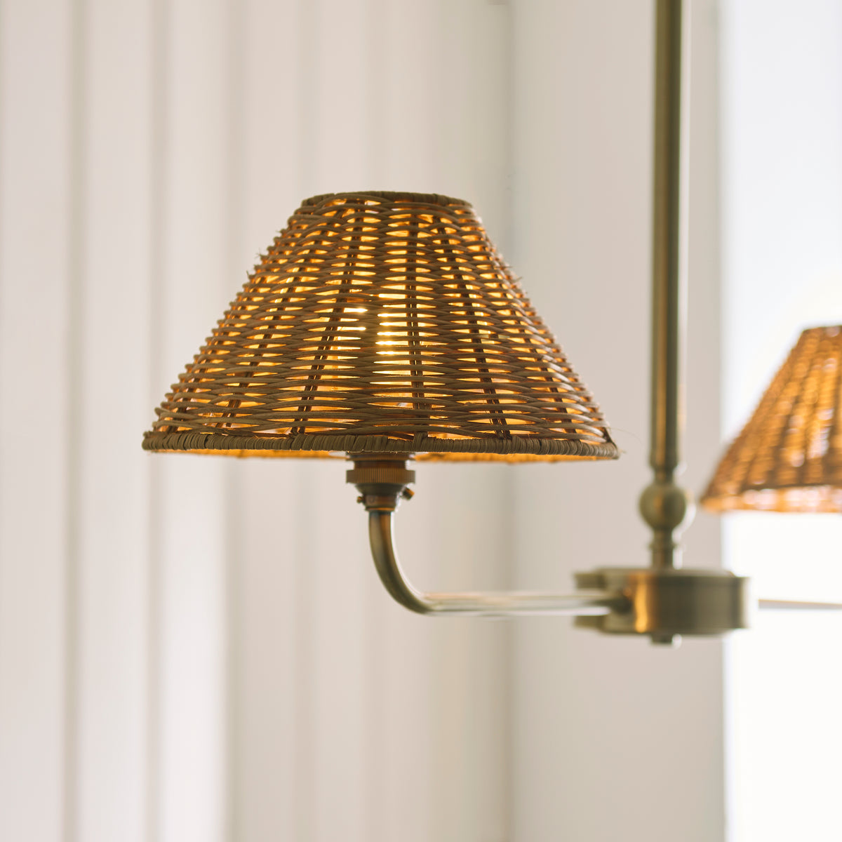 Endon Jericho 2 Light Linear Pendant - Antique Brass Plate & Dark Rattan