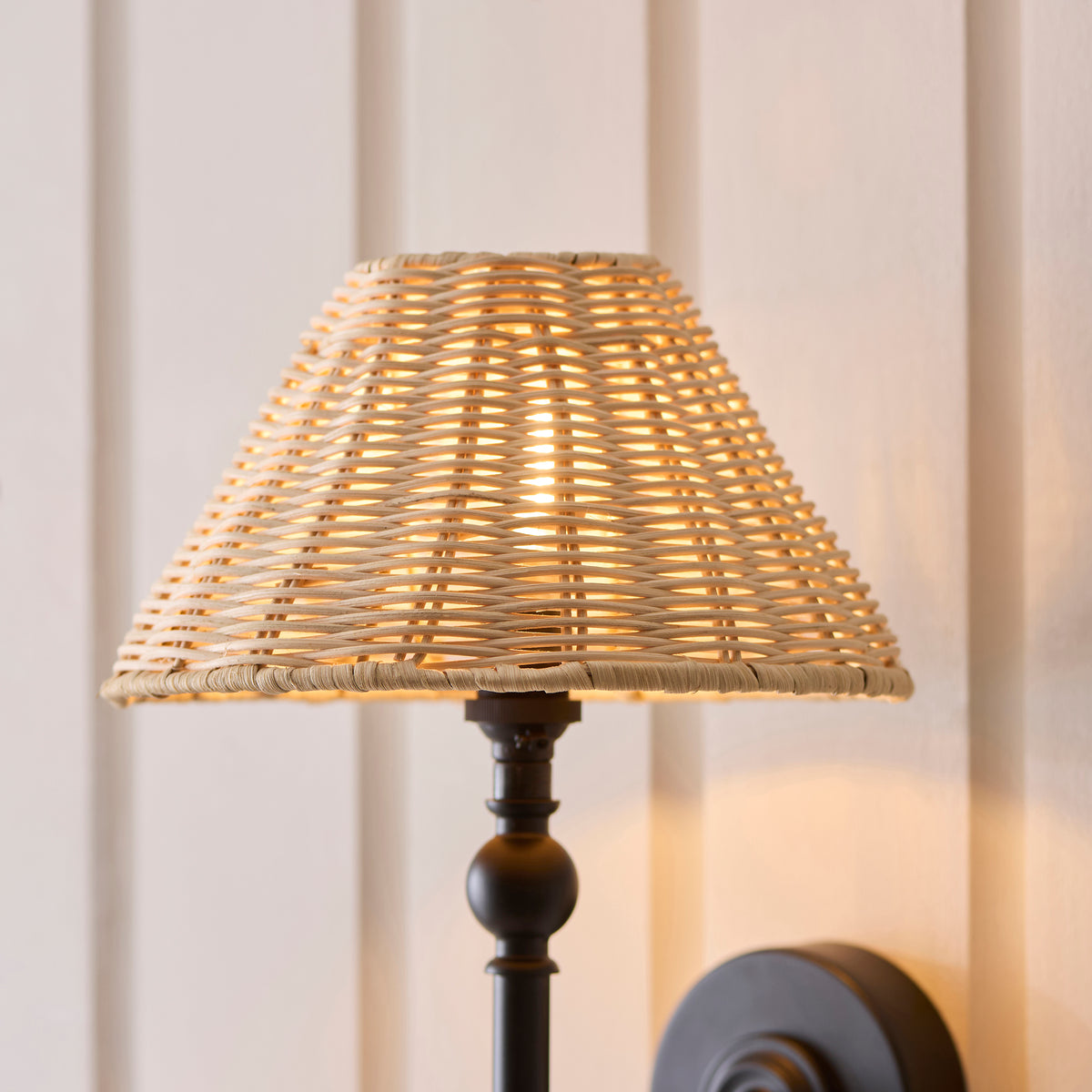 Endon Jericho Wall Light - Matt Black & Natural Rattan