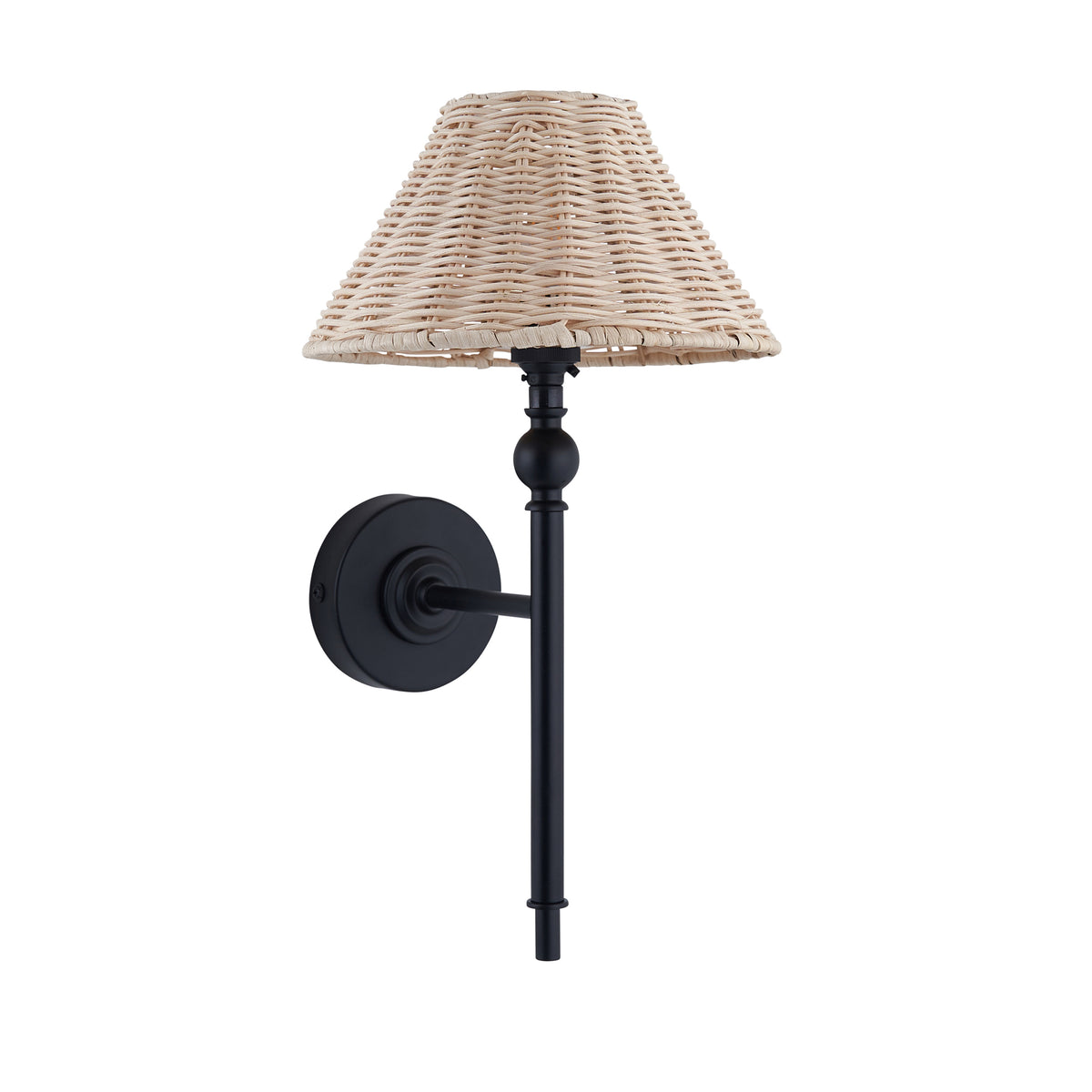 Endon Jericho Wall Light - Matt Black & Natural Rattan