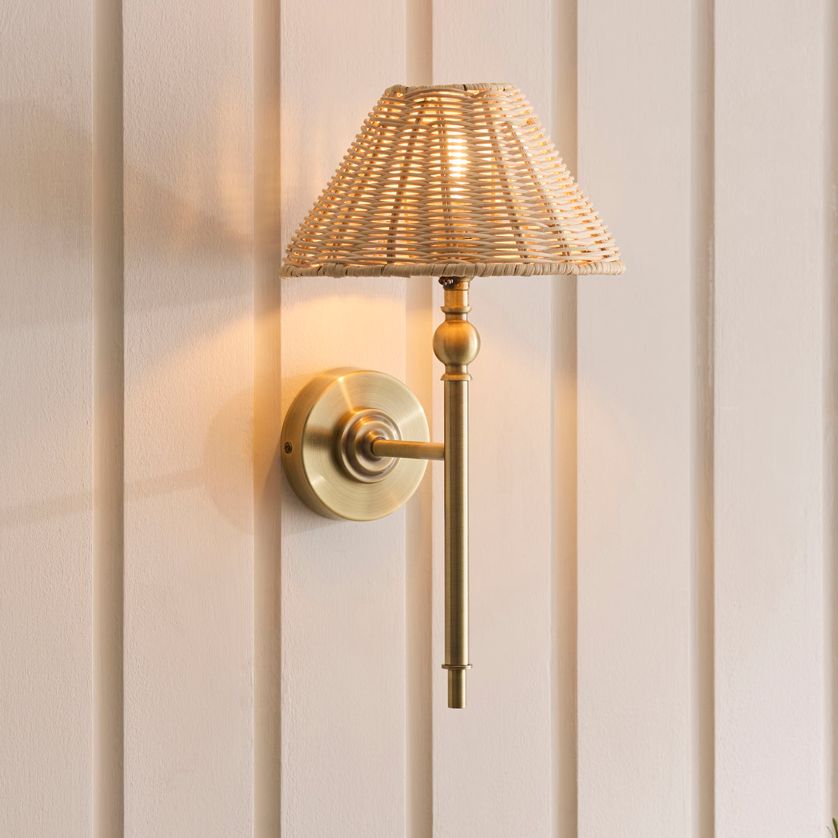 Endon Jericho Wall Light - Antique Brass Plate & Natural Rattan