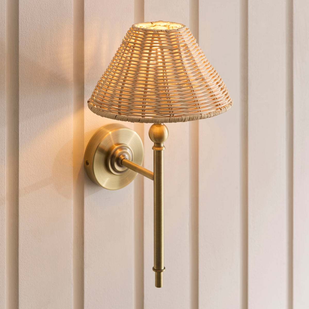 Endon Jericho Wall Light - Antique Brass Plate & Natural Rattan