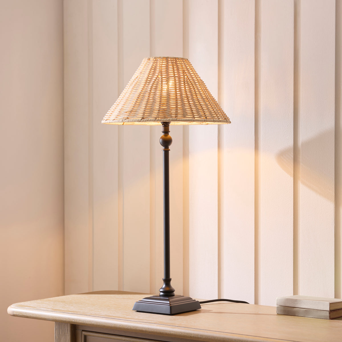 Endon Jericho Table Light - Matt Black & Natural Rattan