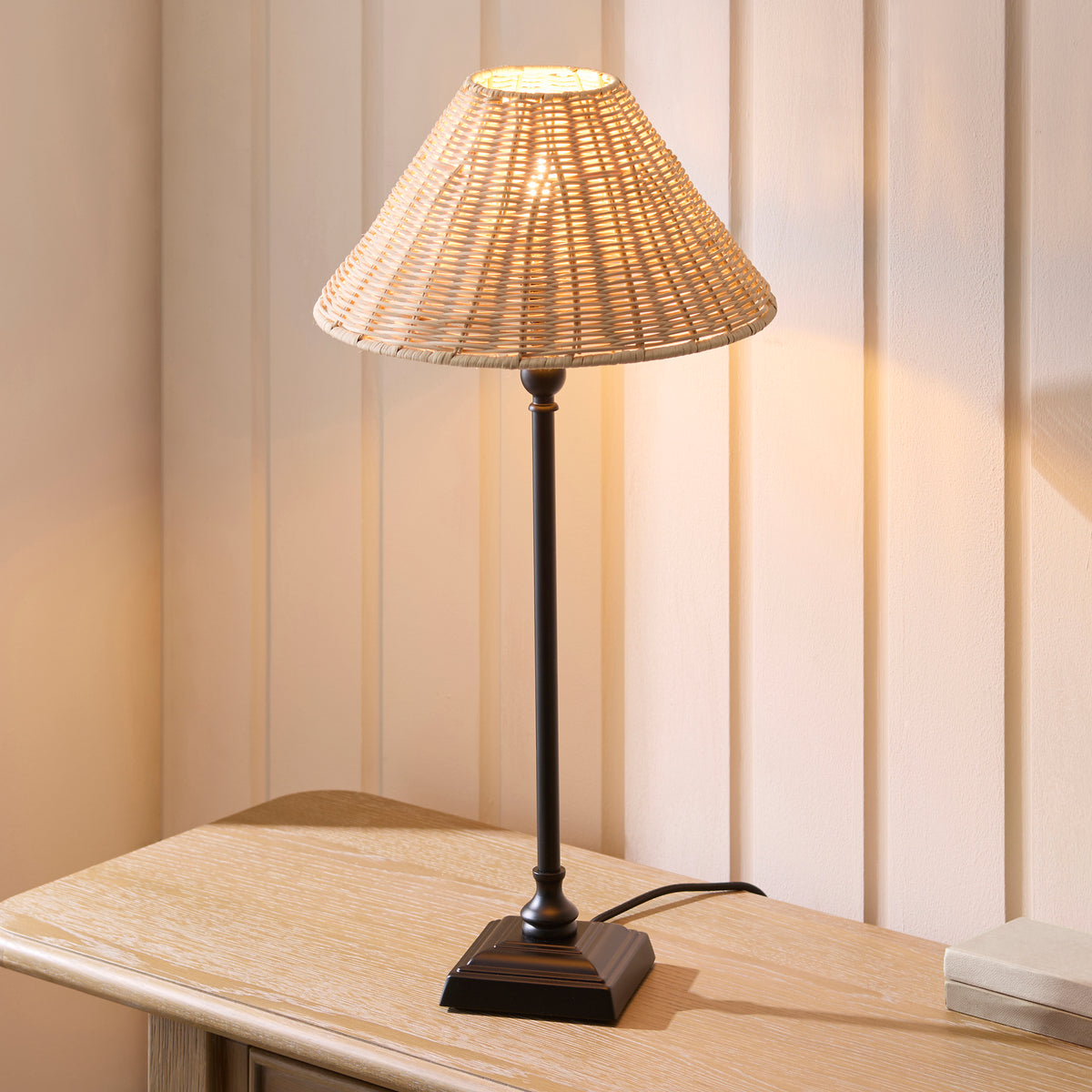 Endon Jericho Table Light - Matt Black & Natural Rattan