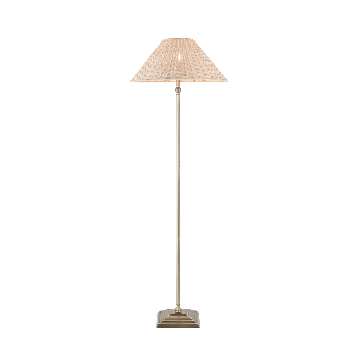 Endon Jericho Floor Light - Antique Brass Plate & Natural Rattan