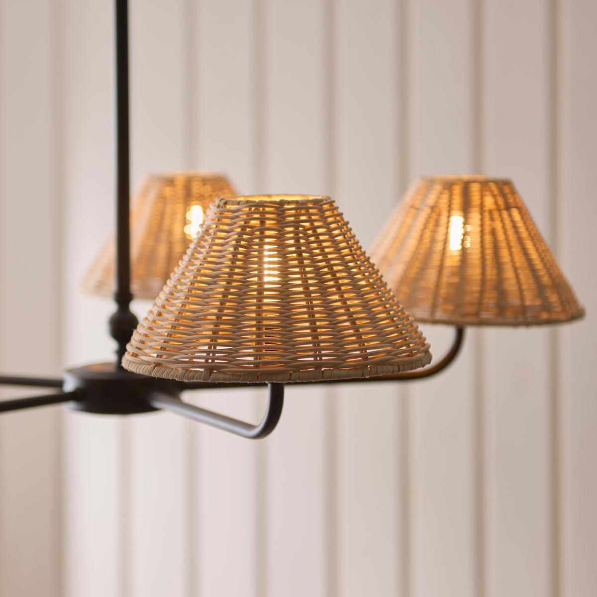 Endon Jericho 5 Light Pendant - Matt Black & Natural Rattan