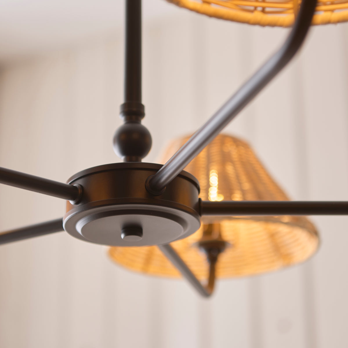 Endon Jericho 5 Light Pendant - Matt Black & Natural Rattan