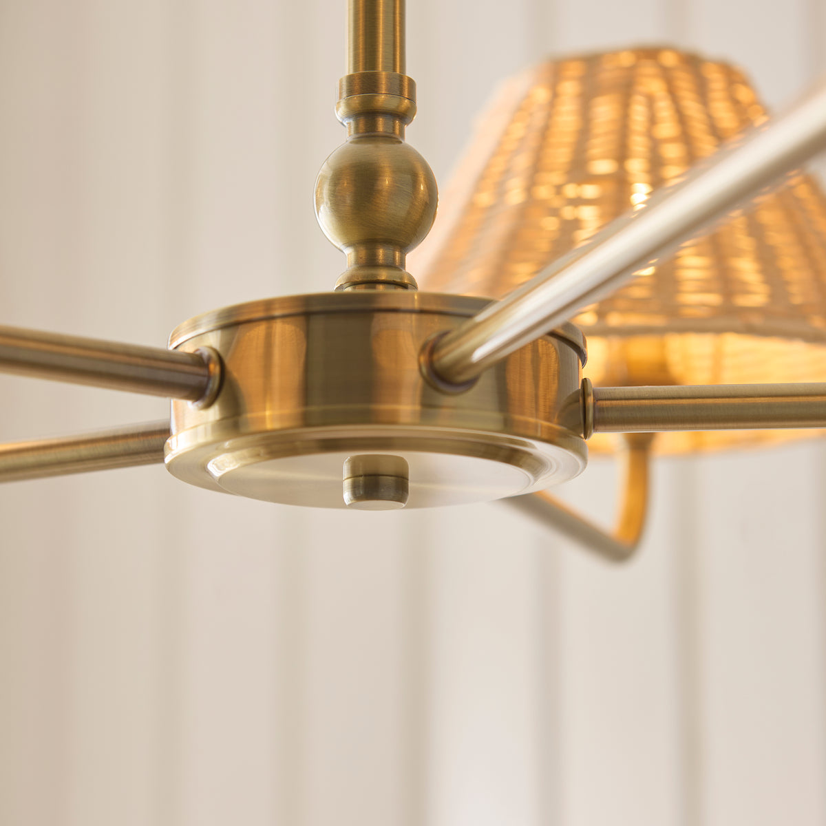 Endon Jericho 5 Light Pendant - Antique Brass Plate & Natural Rattan