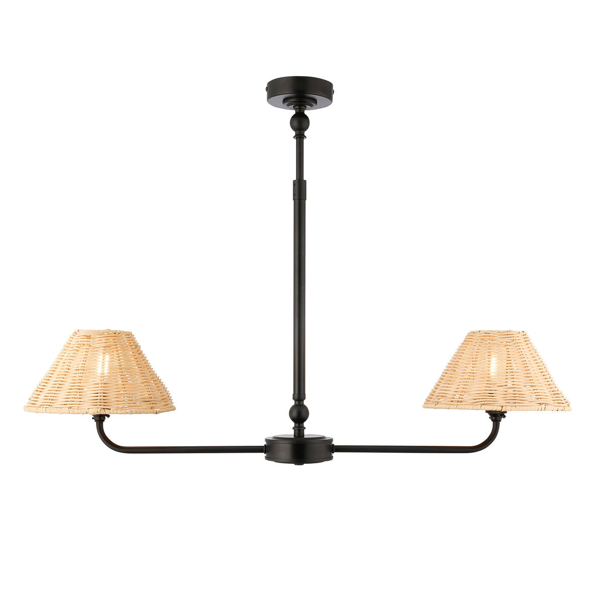 Endon Jericho 2 Light Linear Pendant - Matt Black & Natural Rattan