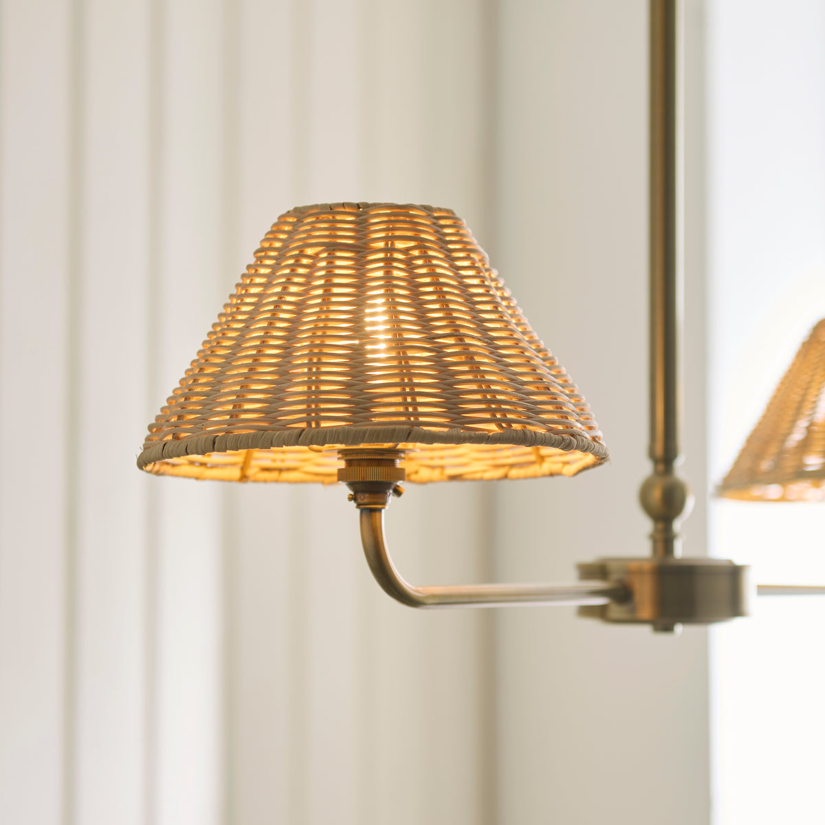 Endon Jericho 2 Light Linear Pendant - Antique Brass Plate & Natural Rattan