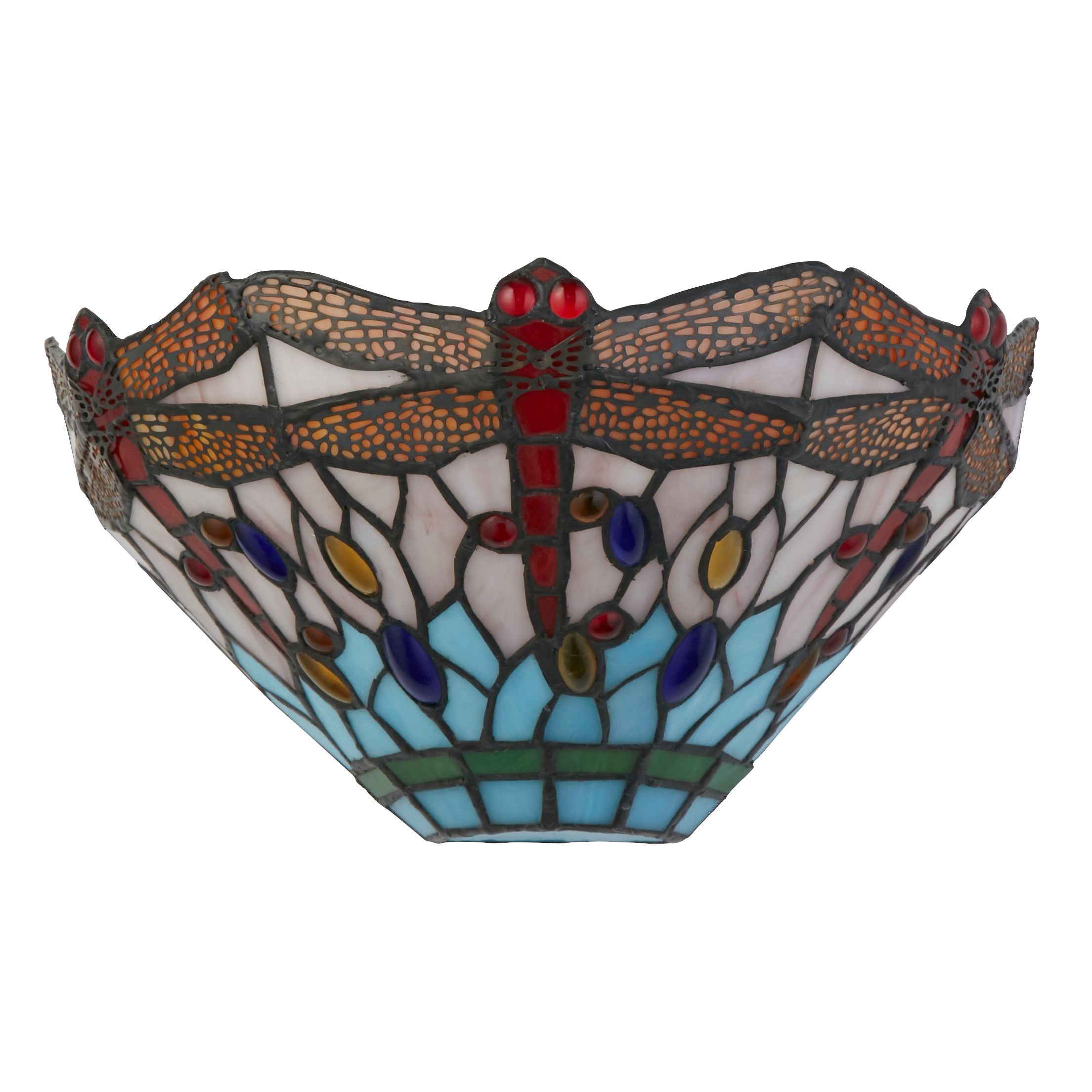 Searchlight Darwen Dragonfly Wall Light - Antique Brass Metal & Stained Glass