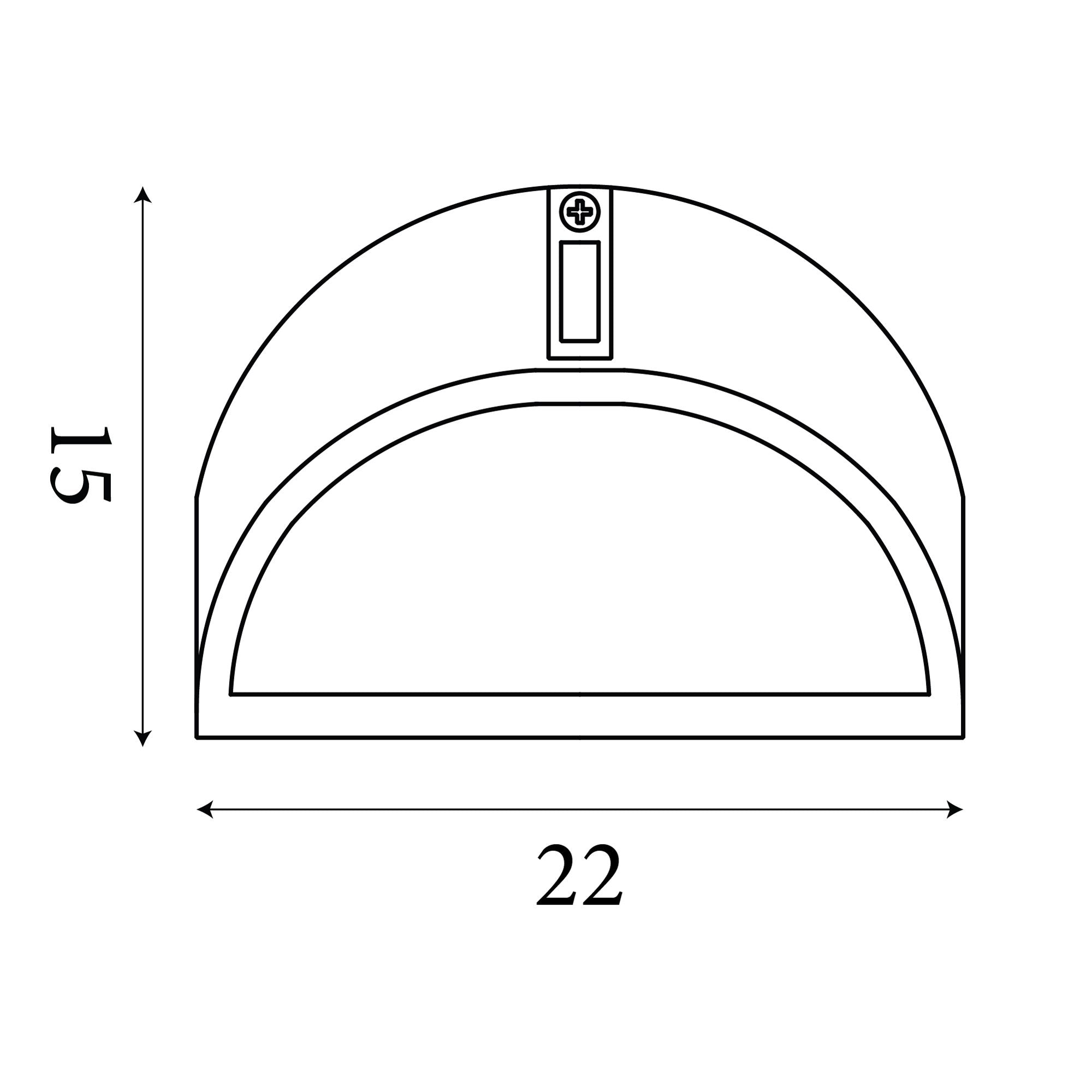 Line drawing of the Kentucky wall light showing dimensions of 15cm high and 22cm wide