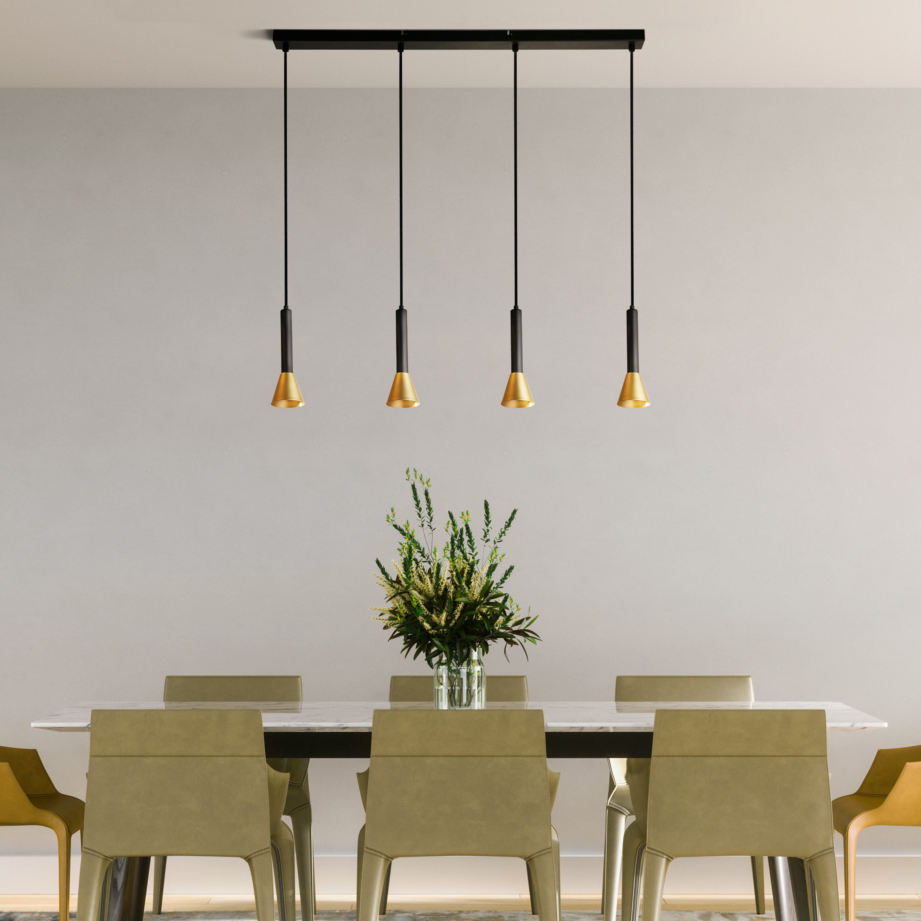 Searchlight Sinclair 4 Light Bar Pendant - Black & Gold Metal