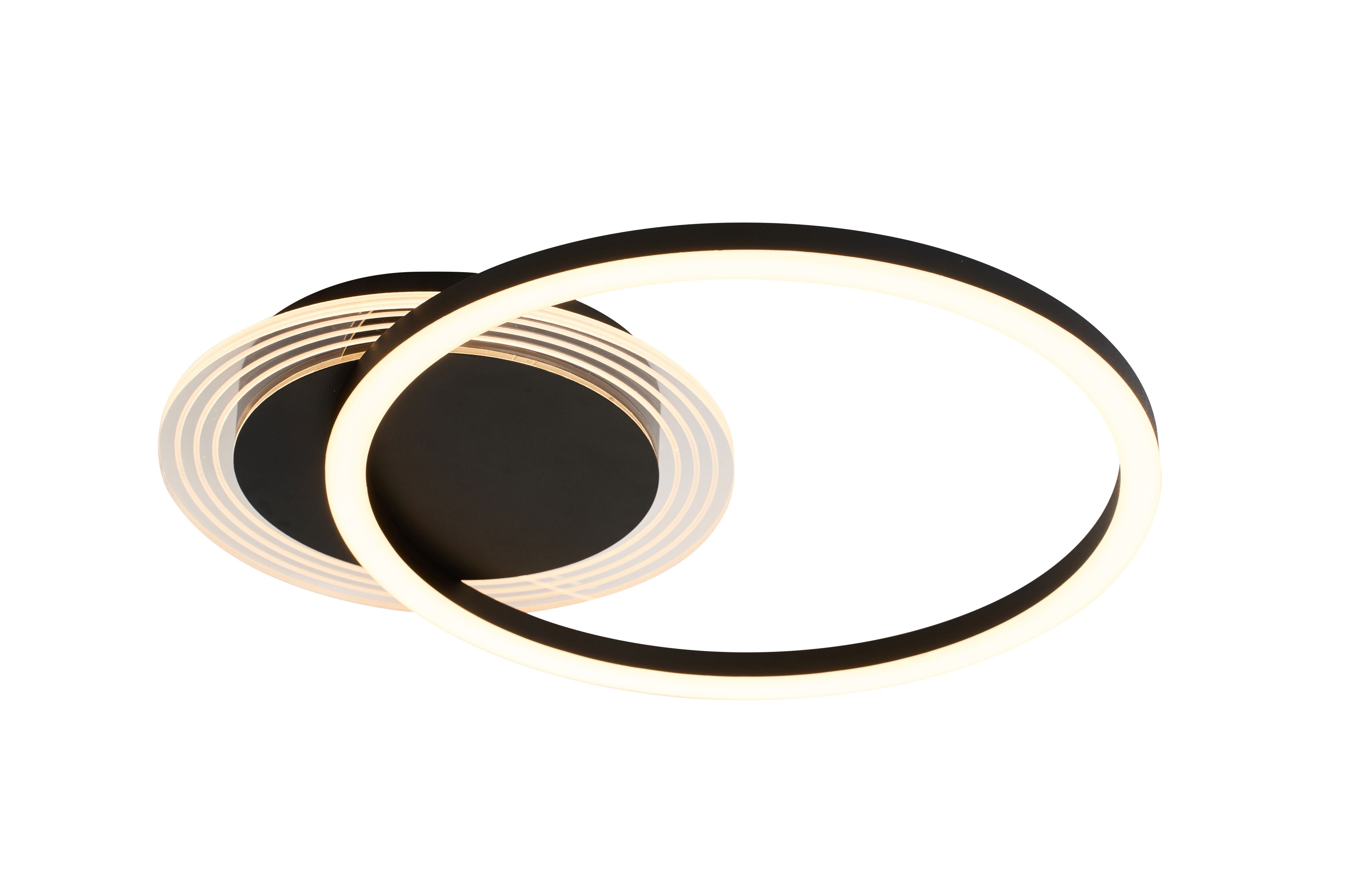 Searchlight Contour single ring LED flush light in matt black, angled studio shot showing the offset ring and round mounting plate