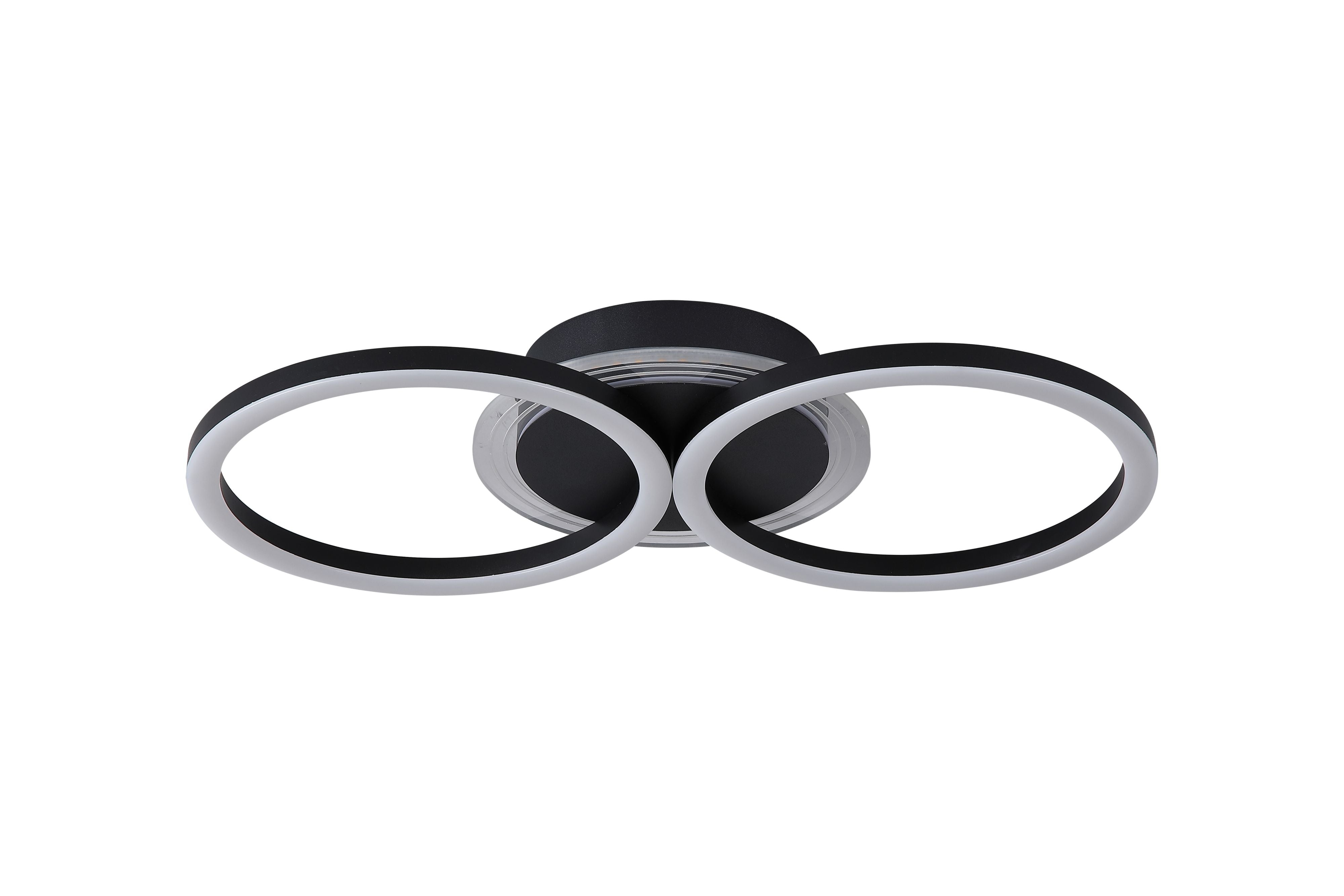 Searchlight Contour double ring LED flush light in matt black, alternate angled studio shot