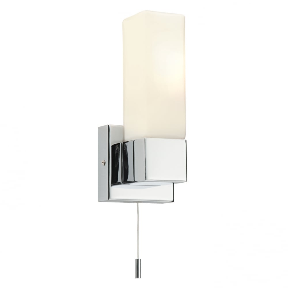 Saxby Square single light wall fitting IP44 - Chrome plate & matt opal duplex glass