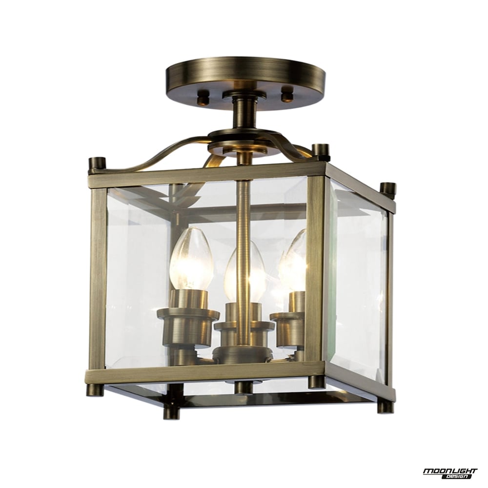 Diyas IL31111 Aston Semi Ceiling 4 Light Antique Brass/Glass