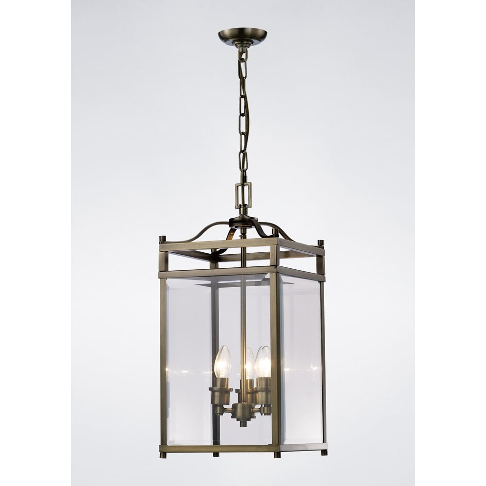 Diyas IL31112 Aston Pendant 3 Light Antique Brass/Glass