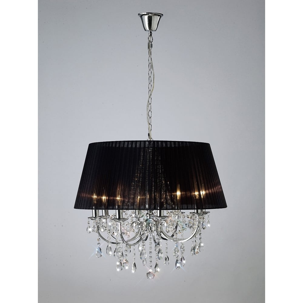 Diyas IL30056 Olivia Pendant With Black Shade 8 Light Polished Chrome/Crystal